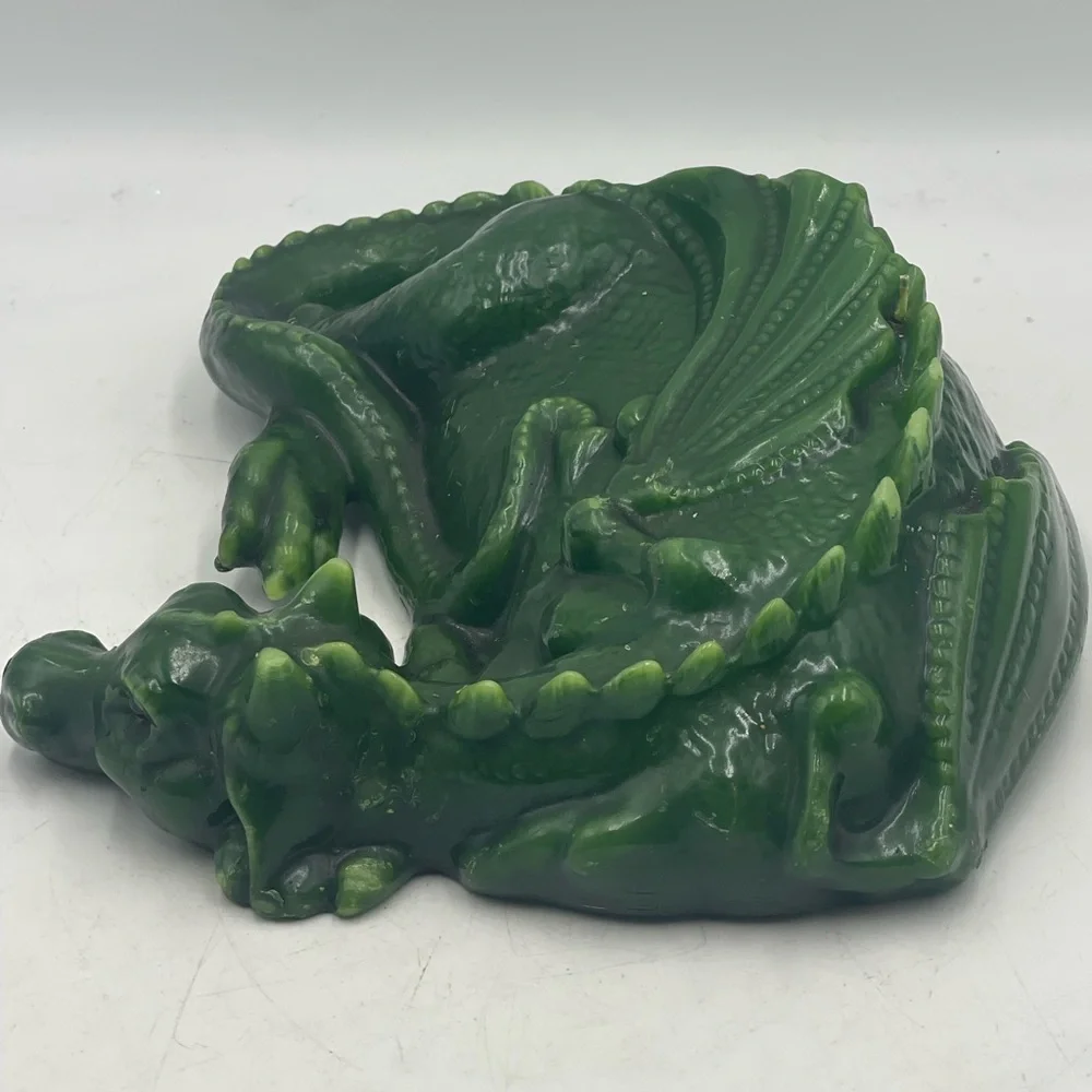 Vintage Unburnt Wax Candle Mythical Green Dragon Shaped Reptile w/Red Glass Eyes